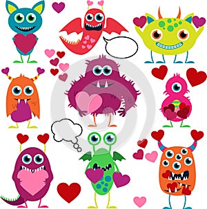 Vector Set of Cute Love Monsters