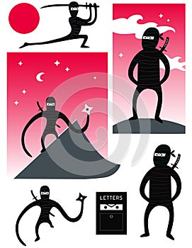 Vector set of cute ninjas