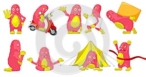 Vector set of cute pink monsters cartoon illustrations.