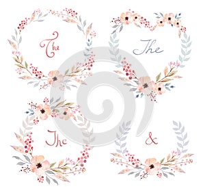 Vector Set of cute retro flowers arranged un a shape of the wreath perfect for wedding invitations and birthday cards
