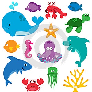 Vector Set of Cute Sea Creatures photo