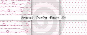 Vector set of cute seamless patterns for Valentines day, romantic design