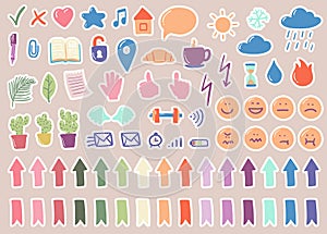 Vector set of cute stickers for planner in cartoon style