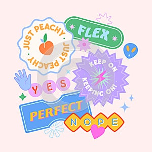 Vector set of cute template with patches and stickers in 90s style