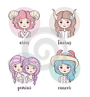 Vector set of cute zodiac girls