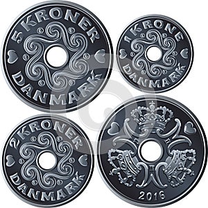 Vector set danish krone coins photo