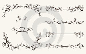 Vector set of decorative elements, border and page rules frame