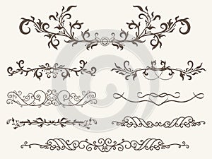 Vector set of decorative elements, border and page rules frame