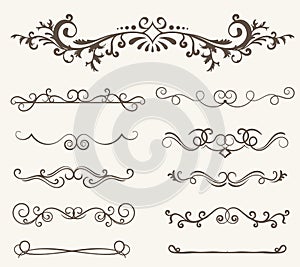 Vector set of decorative elements, frame and line vintage style