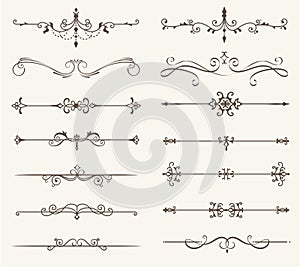 Vector set of decorative elements, line and page rules frame
