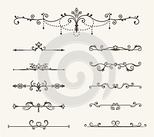 Vector set of decorative elements, line and page rules frame