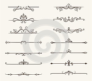 Vector set of decorative elements, line and page rules frame