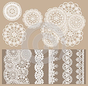 Vector set of 4 delicate knitted lace and 5 seamless borders