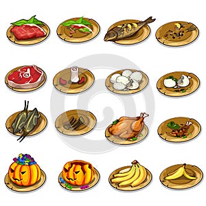 Vector set of delicious food and leftovers