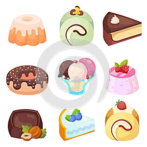 Vector - Set of delicious sweets and desserts cartoon icons