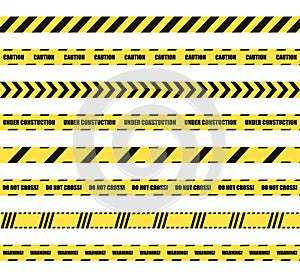 Vector Set of Dengerous Ribbons, Cross Barrier Lines, Yellow and Black Colors.