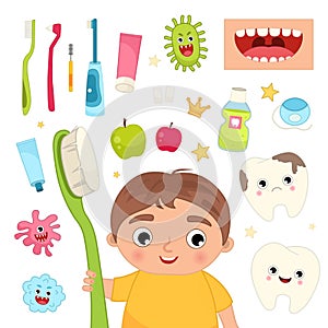 Vector set of dental care products.