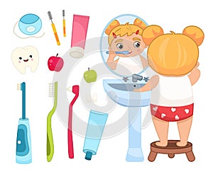 Vector set of dental care products.