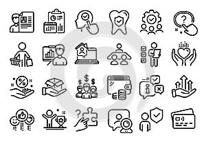 Vector set of Dental insurance, Teamwork and Like line icons set. Vector