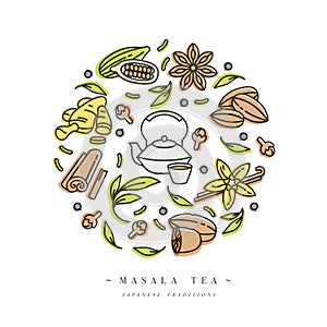 Vector set design colorful templates icon and emblems - organic herbs and different spices. Masala teas icons