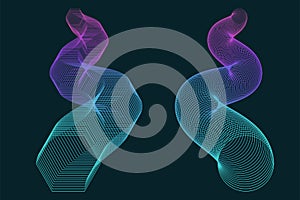 Vector set for design on a dark background. A winding 3D tunnel made of geometric shapes.