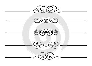 Vector Set of design Elements, Black Decorative Lines Isolated on White Background, Calligraphic Swirls.