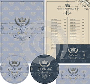 Set of design elements for restaurant with crown