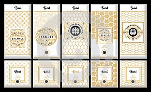 Vector set of design elements, labels ,icon, frames ,for packaging, design of luxury products. Made with golden foil