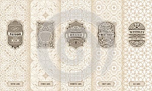 Vector set of design elements labels, icon, logo, frame, luxury packaging for the product