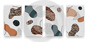 Vector set of design templates for social media stories. Abstract creative backgrounds with zebra animal pattern