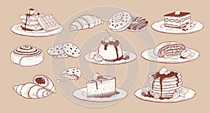 Vector set of desserts and bakery products