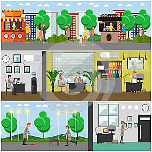 Vector set of detective posters, banners in flat style