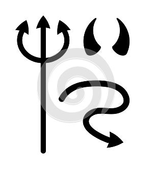 Vector set of devil horns tail and trident