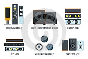 Vector set of Different audio speakers. Flat style.