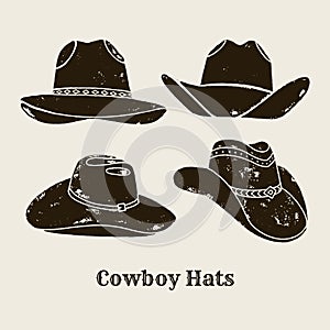 Vector Set of Different Cowboy Hats silhouette