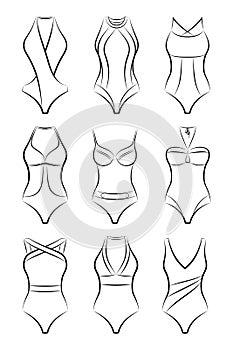 Vector set of different fashionable women swimsuits