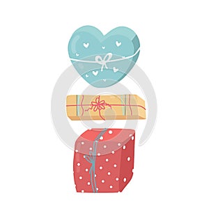 Vector set of different gift boxes. Flat design. Flat cartoon