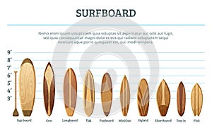 Vector set of different hawaiian surfboards isolate on white background