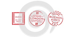 Vector Set of Different Postmark and Stamps. Vector Set of Stamps and Postmarks