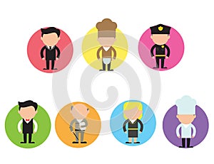 vector set of different profession characters in flat design. Men and women of different careers and jobs