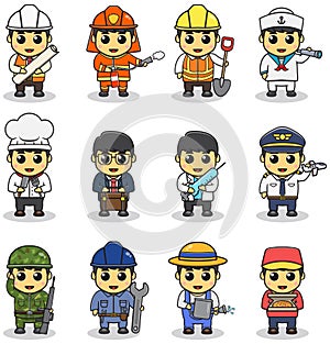 Vector set of different professions in children.