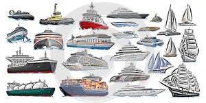 Vector set of different Ships and Boats