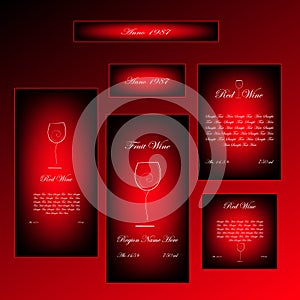 Vector set of different sizes black and red framed labels for wine collection