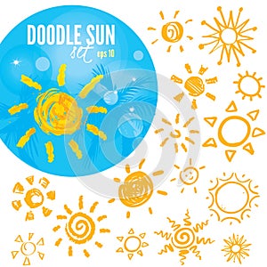 Vector set of different suns , hand drawn illustration
