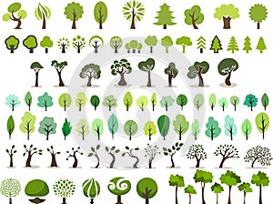 Vector set of different type of toon trees