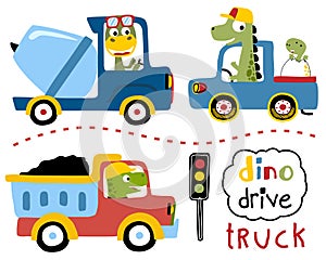 Vector set of dinosaurs cartoon driving trucks