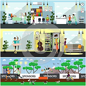 Vector set of disabled people posters, banners in flat style