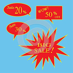 Vector set of discount 20, 30, 50 percent off Label. Sale 20%,