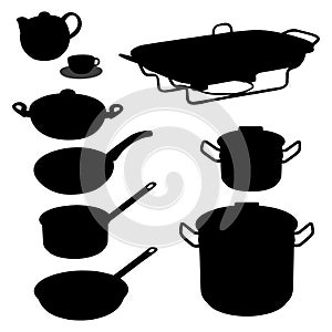 Vector set of dishware, utensil, pans