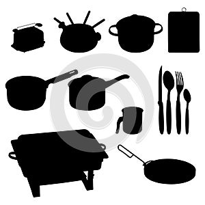 Vector set of dishware, utensil, pans